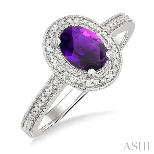 7x5 MM Oval Shape Amethyst and 1/50 Ctw Single Cut Diamond Semi-precious Ring in Sterling Silver Hart's Jewelers Grants Pass, OR
