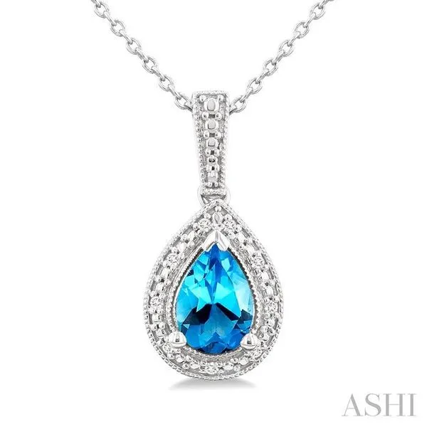 7X5 MM Pear Shape Blue Topaz and 1/50 Ctw Single Cut Diamond Semi-precious Pendant With Chain in Sterling Silver Hart's Jewelers Grants Pass, OR