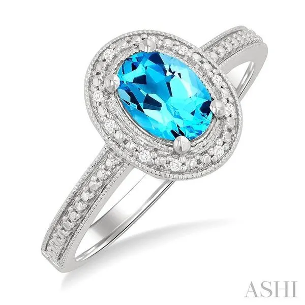 7x5 MM Oval Shape Blue Topaz and 1/50 Ctw Single Cut Diamond Semi-precious Ring in Sterling Silver Hart's Jewelers Grants Pass, OR