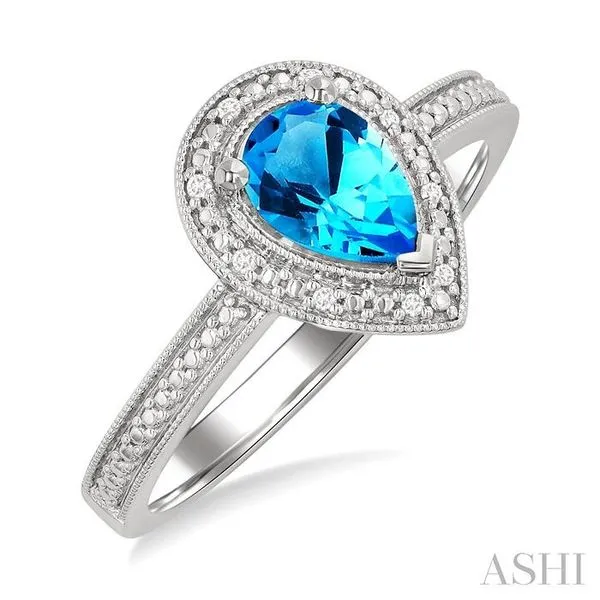 7x5 MM Pear Shape Blue Topaz and 1/50 Ctw Single Cut Diamond Semi-precious Ring in Sterling Silver Hart's Jewelers Grants Pass, OR