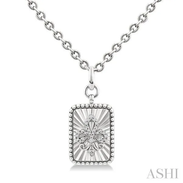 1/10 Ctw Rectangle fluted medallion Single Cut Diamond Fleur-De-Lis Pendant With Chain in Sterling Silver Hart's Jewelers Grants Pass, OR