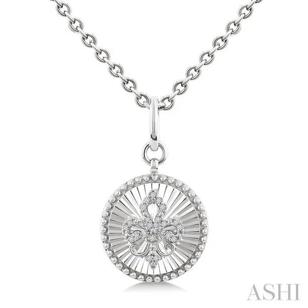 1/10 Ctw Round fluted medallion Single Cut Diamond Fleur-De-Lis Pendant With Chain in Sterling Silver Hart's Jewelers Grants Pass, OR