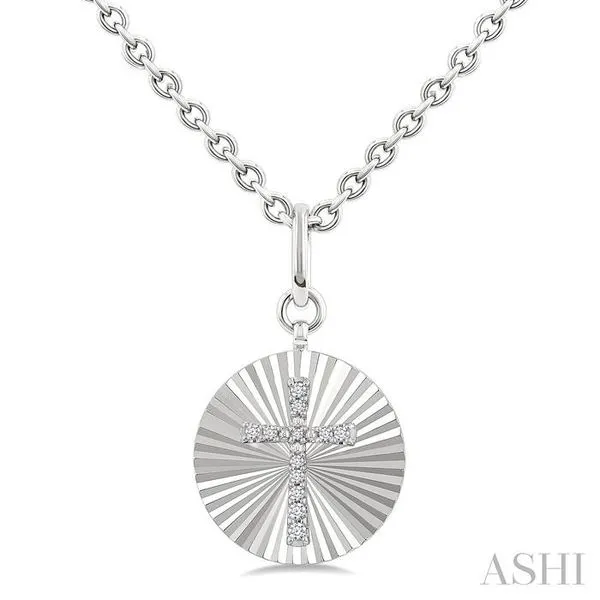 1/10 Ctw Round Fluted Medallion Single Cut Diamond Cross Pendant With Chain in Sterling Silver Hart's Jewelers Grants Pass, OR
