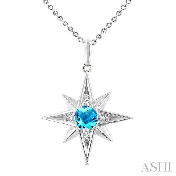 5 MM Round Cut Blue Topaz and 1/20 Ctw Round Cut Diamond Semi-Precious Fashion Pendant With Chain in Sterling Silver Hart's Jewelers Grants Pass, OR