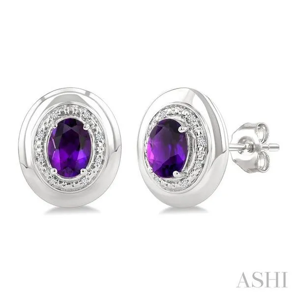 7X5 MM Oval Shape Amethyst and 1/20 Ctw Single Cut Diamond Semi-Precious Earrings in Sterling Silver Hart's Jewelers Grants Pass, OR