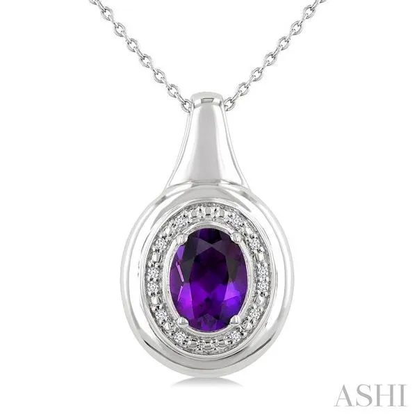 8X6 MM Oval Shape Amethyst and 1/20 Ctw Single Cut Diamond Semi-precious Pendant With Chain in Sterling Silver Hart's Jewelers Grants Pass, OR