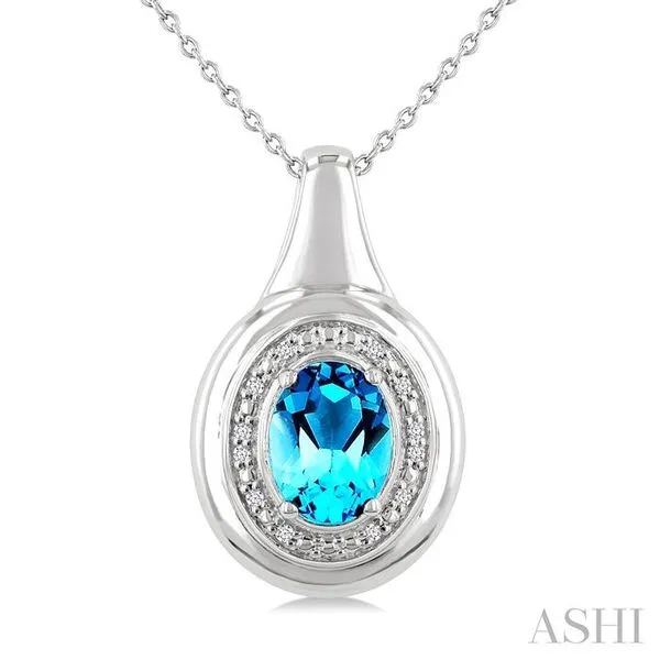 8X6 MM Oval Shape Blue Topaz and 1/20 Ctw Single Cut Diamond Semi-precious Pendant With Chain in Sterling Silver Hart's Jewelers Grants Pass, OR