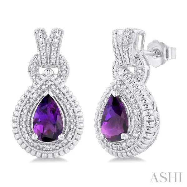 8X5 MM Pear Cut Amethyst and 1/20 Ctw Round Cut Diamond Semi-Precious Earring in Sterling Silver Hart's Jewelers Grants Pass, OR
