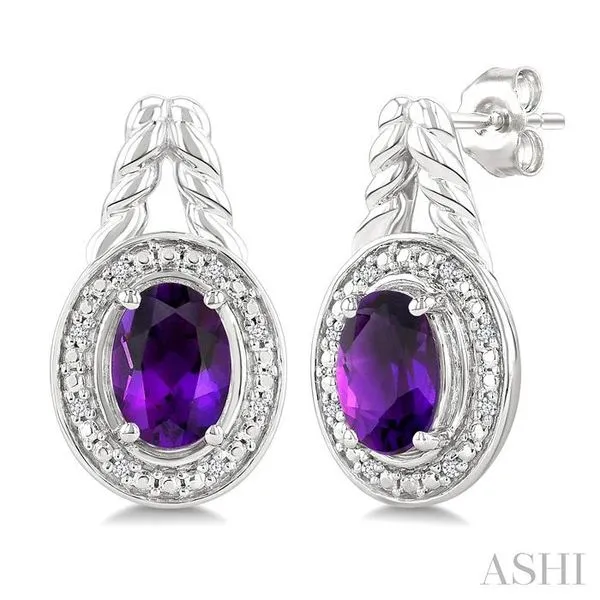 8X6 MM Cushion Shape Amethyst and 1/20 Ctw Single Cut Diamond Semi-Precious Earrings in Sterling Silver Hart's Jewelers Grants Pass, OR