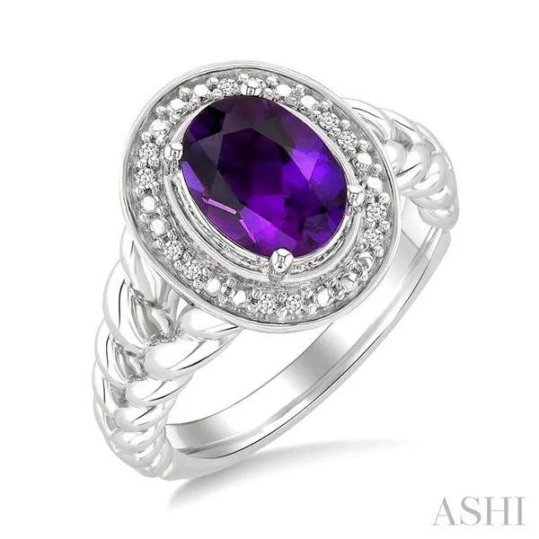 9x7 MM Oval Shape Amethyst and 1/20 Ctw Single Cut Diamond Semi-precious Ring in Sterling Silver Hart's Jewelers Grants Pass, OR