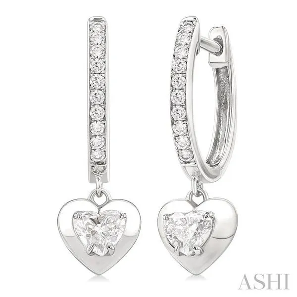 1/2 Ctw Heart Shape Dome Round Cut Diamond Fashion Huggie Earrings in 14K White Gold Hart's Jewelers Grants Pass, OR