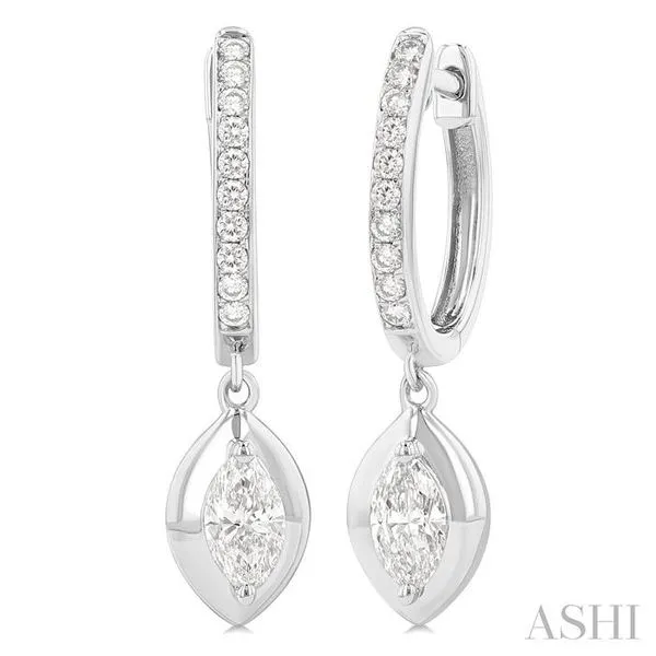 1/2 Ctw Marquise Shape Dome Round Cut Diamond Fashion Huggie Earrings in 14K White Gold Hart's Jewelers Grants Pass, OR