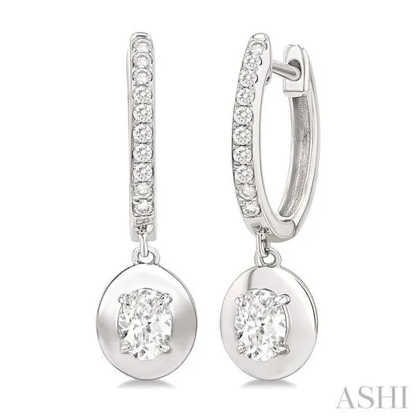 1/2 Ctw Oval Shape Dome Round Cut Diamond Fashion Huggie Earrings in 14K White Gold Hart's Jewelers Grants Pass, OR