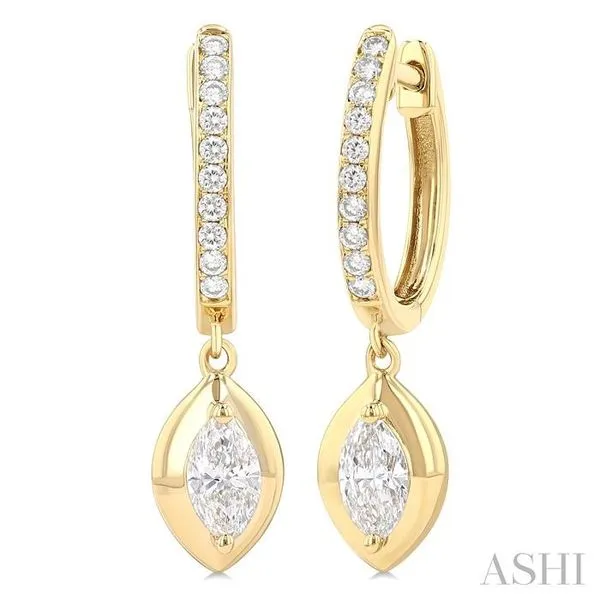 1/2 Ctw Marquise Shape Dome Round Cut Diamond Fashion Huggie Earrings in 14K Yellow Gold Hart's Jewelers Grants Pass, OR
