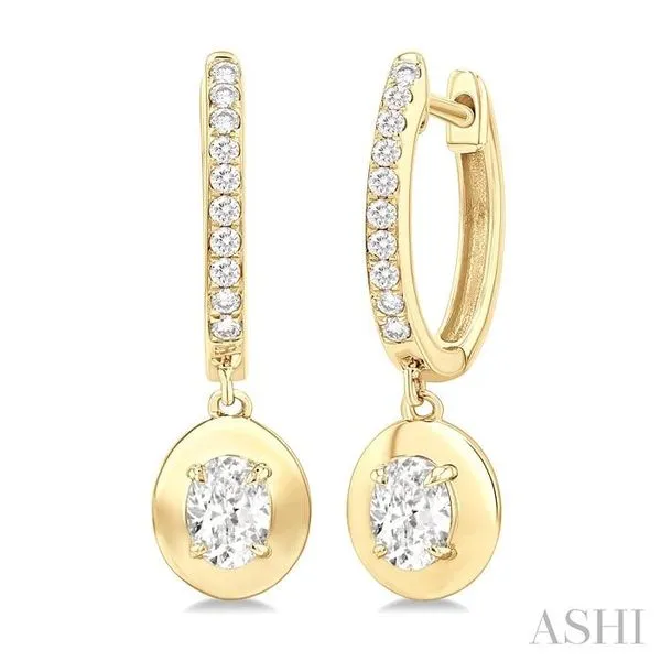1/2 Ctw Oval Shape Dome Round Cut Diamond Fashion Huggie Earrings in 14K Yellow Gold Hart's Jewelers Grants Pass, OR