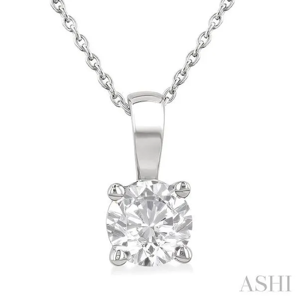 1 Ctw Prong Set Round Cut Diamond Solitaire Pendant With Chain in 14K White Gold Hart's Jewelers Grants Pass, OR