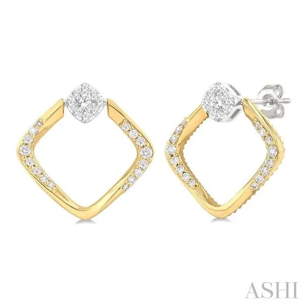 1/3 Ctw Cushion Shape Lovebright Round Cut Diamond Earrings in 10K Yellow and White Gold Hart's Jewelers Grants Pass, OR