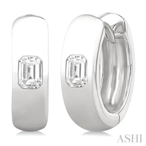 1/3 Ctw Bezel Set Emerald Cut Diamond Fashion Huggie Earrings in 14K White Gold Hart's Jewelers Grants Pass, OR