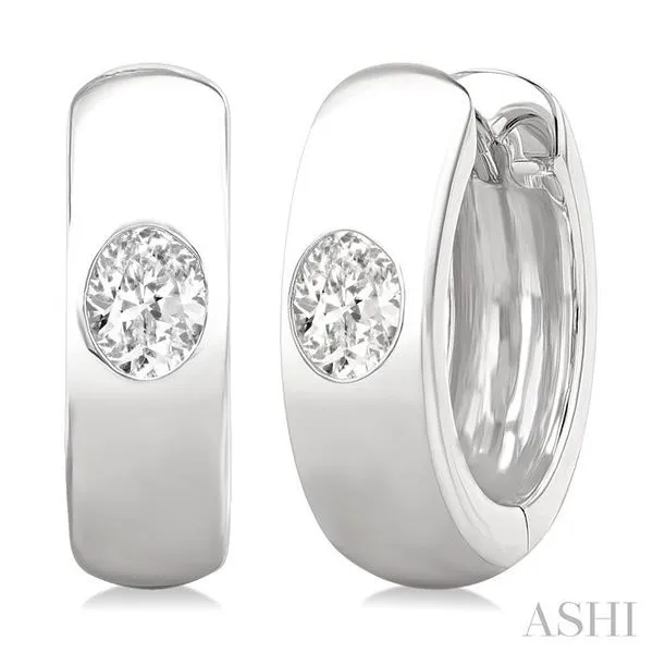 1/3 Ctw Bezel Set Oval Cut Diamond Fashion Huggie Earrings in 14K White Gold Hart's Jewelers Grants Pass, OR