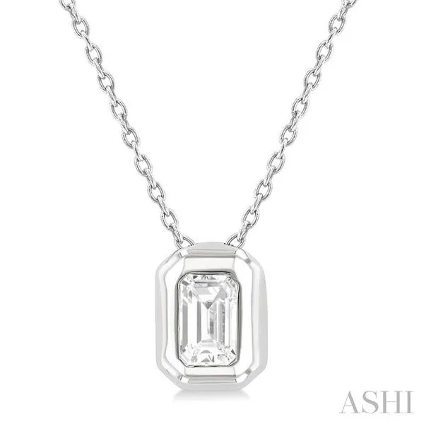 1/3 Ctw Bezel Set Emerald Cut Diamond Bubble Fashion Pendant With Chain in 14K White Gold Hart's Jewelers Grants Pass, OR