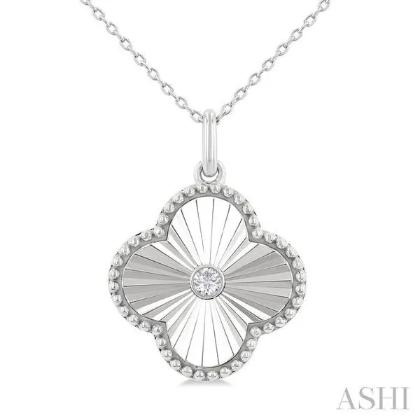 1/20 Ctw Clover Fluted Medallion Round Cut Diamond Pendant With Chain in 10K White Gold Hart's Jewelers Grants Pass, OR