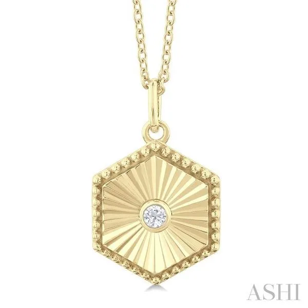 1/20 Ctw Hexagon fluted medallion Round Cut Diamond Pendant With Chain in 10K Yellow Gold Hart's Jewelers Grants Pass, OR