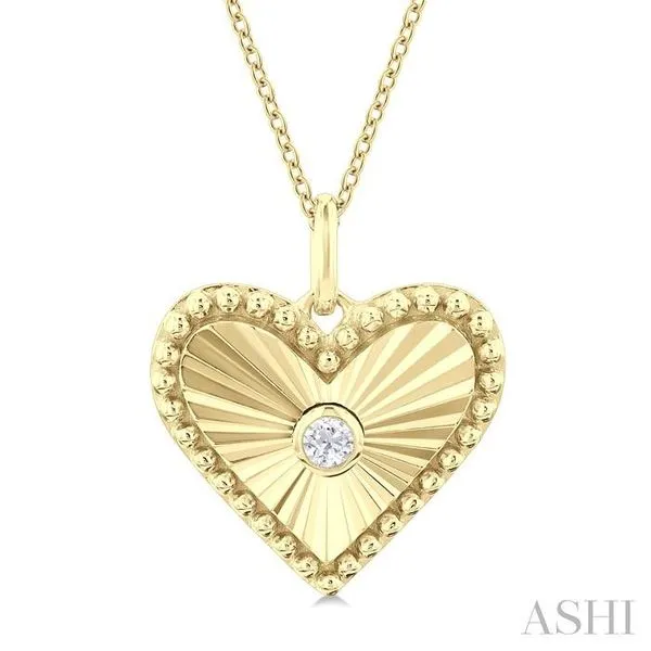 1/20 Ctw Heart fluted medallion Round Cut Diamond Pendant With Chain in 10K Yellow Gold Hart's Jewelers Grants Pass, OR