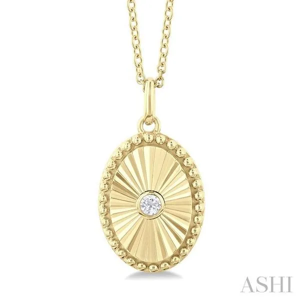1/20 Ctw Oval fluted medallion Round Cut Diamond Pendant With Chain in 10K Yellow Gold Hart's Jewelers Grants Pass, OR