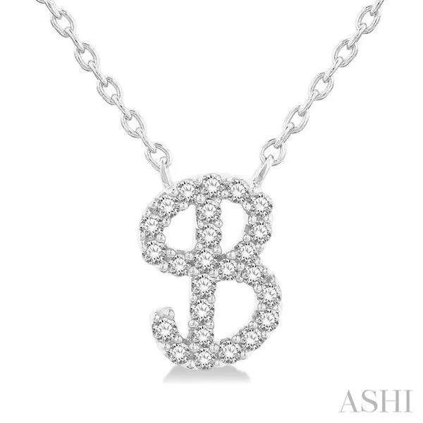 1/10 Ctw Initial 'B' Calligraphy Round Cut Diamond Fashion Pendant With Chain in 14K White Gold Hart's Jewelers Grants Pass, OR