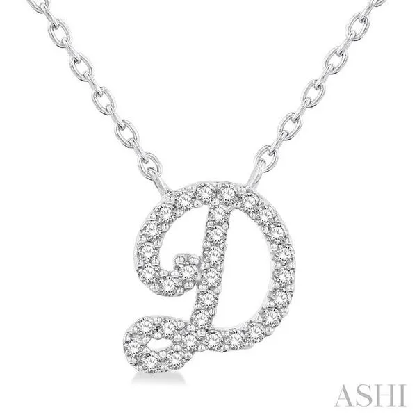 1/10 Ctw Initial 'D' Calligraphy Round Cut Diamond Fashion Pendant With Chain in 10K White Gold Hart's Jewelers Grants Pass, OR