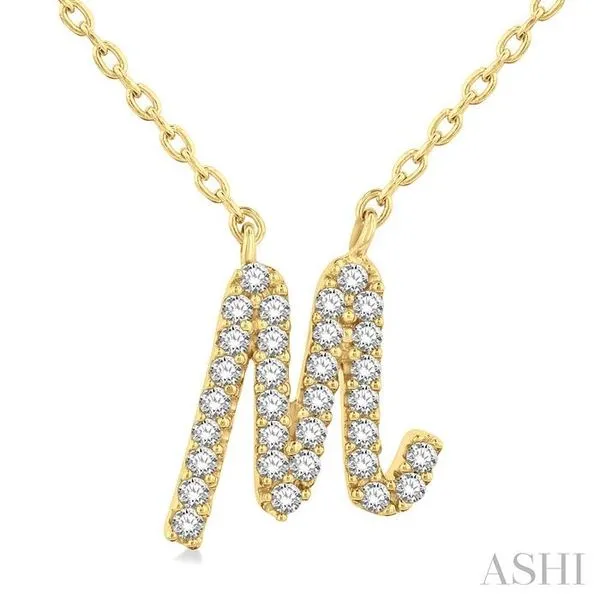 1/10 Ctw Initial 'M' Calligraphy Round Cut Diamond Fashion Pendant With Chain in 10K Yellow Gold Hart's Jewelers Grants Pass, OR