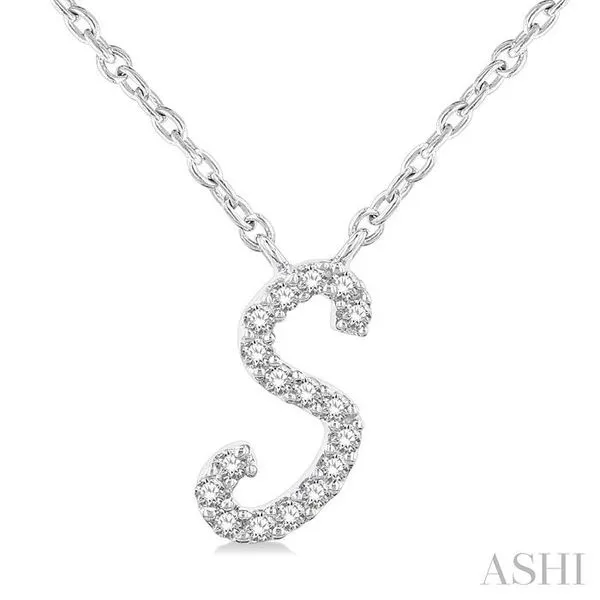 1/20 Ctw Initial 'S' Round cut Diamond Pendant With Chain in 14K White Gold Hart's Jewelers Grants Pass, OR