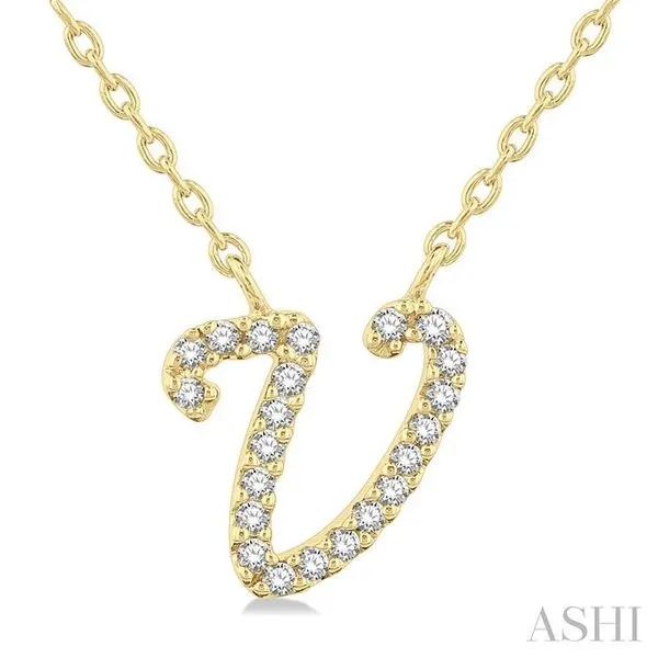 1/20 Ctw Initial 'V' Round cut Diamond Pendant With Chain in 14K Yellow Gold Hart's Jewelers Grants Pass, OR