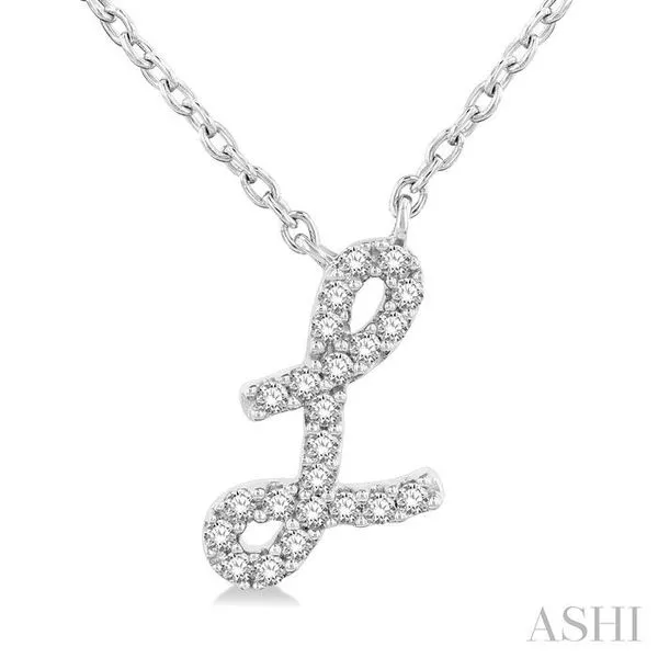 1/20 Ctw Initial 'L' Round cut Diamond Pendant With Chain in 10K White Gold Hart's Jewelers Grants Pass, OR