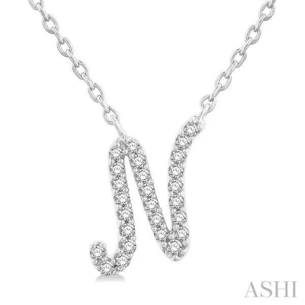 1/10 Ctw Initial 'N' Round cut Diamond Pendant With Chain in 10K White Gold Hart's Jewelers Grants Pass, OR