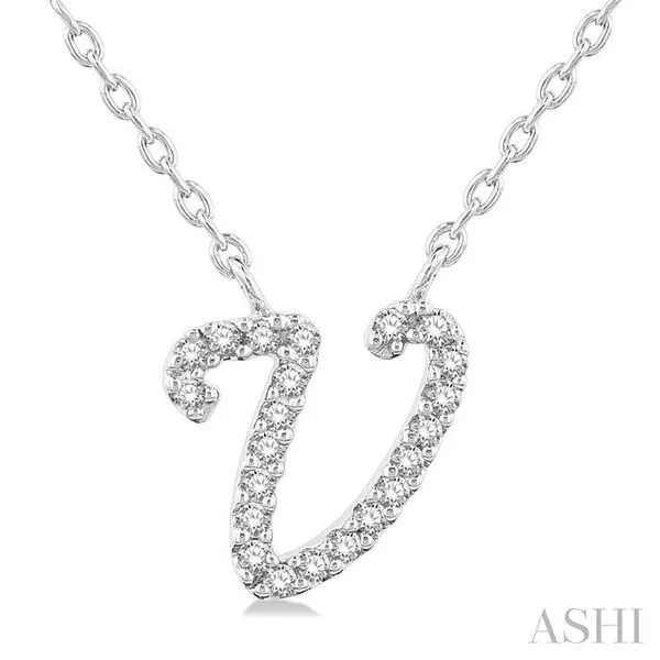 1/20 Ctw Initial 'V' Round cut Diamond Pendant With Chain in 10K White Gold Hart's Jewelers Grants Pass, OR