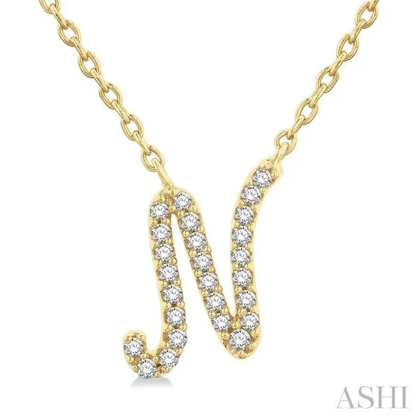 1/10 Ctw Initial 'N' Round cut Diamond Pendant With Chain in 10K Yellow Gold Hart's Jewelers Grants Pass, OR