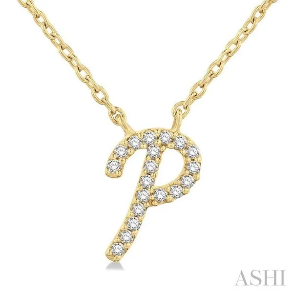 1/20 Ctw Initial 'P' Round cut Diamond Pendant With Chain in 10K Yellow Gold Hart's Jewelers Grants Pass, OR