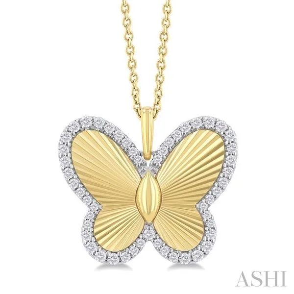 1/4 Ctw Fluted Texture Butterfly Round Cut Diamond Fashion Pendant With Chain in 14K Yellow and White Gold Hart's Jewelers Grants Pass, OR