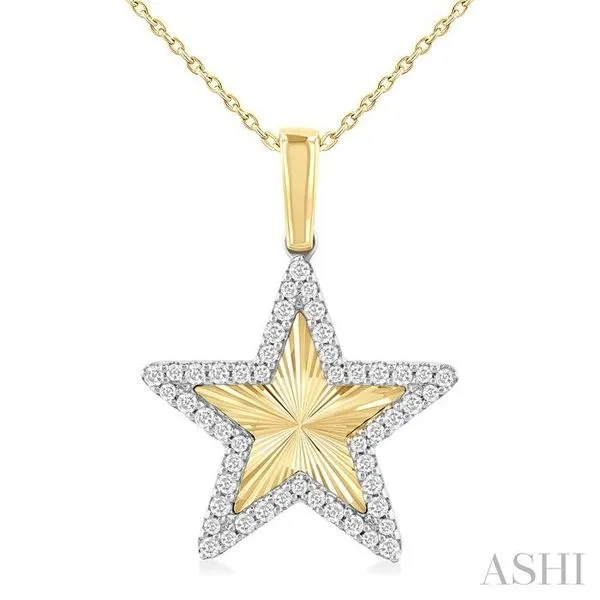 1/4 Ctw Fluted Texture Star Round Cut Diamond Fashion Pendant With Chain in 14K Yellow and White Gold Hart's Jewelers Grants Pass, OR