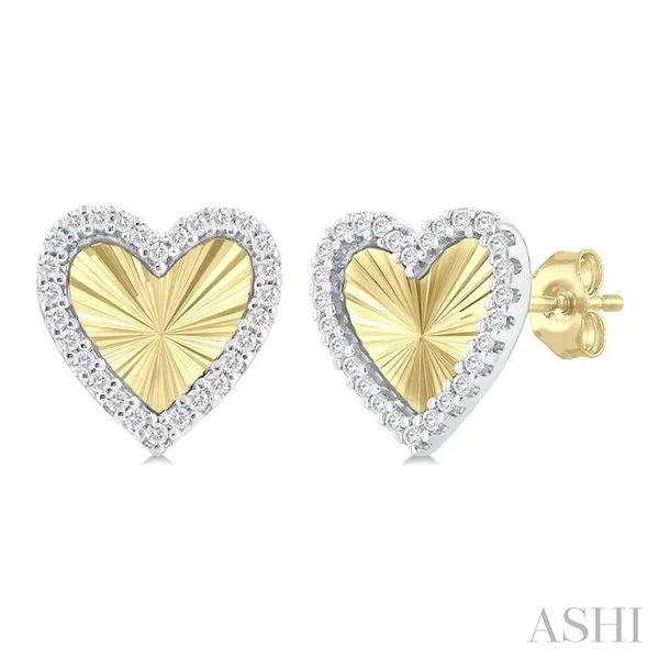 1/5 Ctw Fluted Texture Heart Shape Round Cut Diamond Fashion Stud Earring in 10K Yellow and White Gold Hart's Jewelers Grants Pass, OR