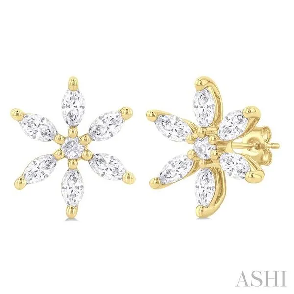 3/8 Ctw Floral Motif Marquise and Round Cut Diamond Fashion Stud Earring in 14K Yellow Gold Hart's Jewelers Grants Pass, OR