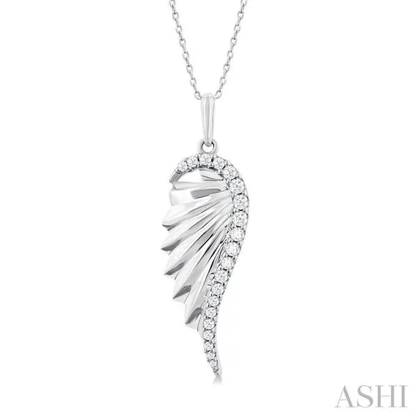 1/5 Ctw Fluted Texture Angel Wing Round Cut Diamond Fashion Pendant With Chain in 14K White Gold Hart's Jewelers Grants Pass, OR
