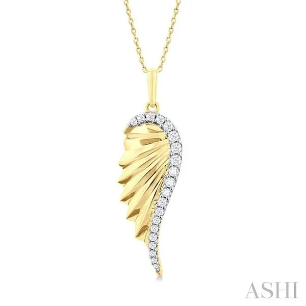 1/5 Ctw Fluted Texture Angel Wing Round Cut Diamond Fashion Pendant With Chain in 10K Yellow Gold Hart's Jewelers Grants Pass, OR