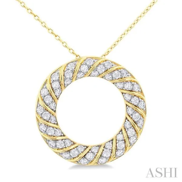 1/2 Ctw Ribbed Swirl Circle Round Cut Diamond Fashion Pendant With Chain in 10K Yellow Gold Hart's Jewelers Grants Pass, OR