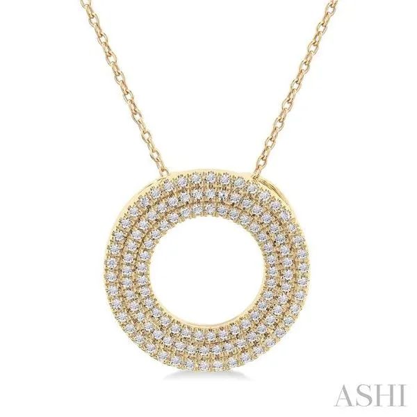 1/3 Ctw Circle Triple Row Round Cut Diamond Fashion Pendant With Chain in 14K Yellow Gold Hart's Jewelers Grants Pass, OR