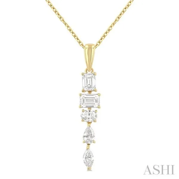 7/8 Ctw Mixed Diamond Cut Dangle Fashion Pendant With Chain in 14K Yellow Gold Hart's Jewelers Grants Pass, OR
