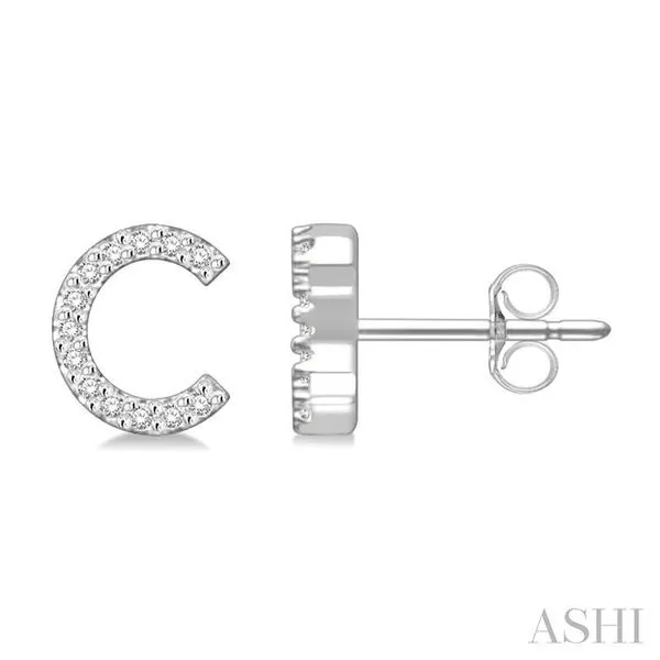 1/10 Ctw Initial 'C' Round Cut Diamond Earrings in 10K White Gold Hart's Jewelers Grants Pass, OR