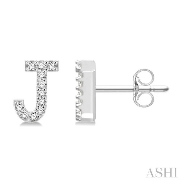 1/10 Ctw Initial 'J' Round Cut Diamond Earrings in 10K White Gold Hart's Jewelers Grants Pass, OR