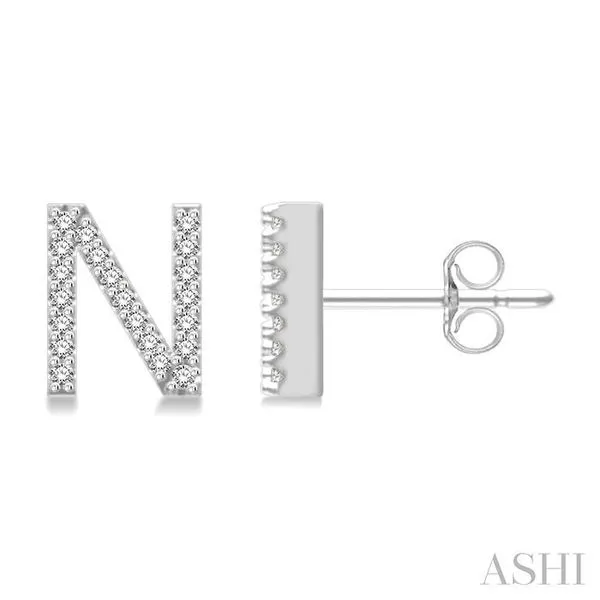 1/8 Ctw Initial 'N' Round Cut Diamond Earrings in 10K White Gold Hart's Jewelers Grants Pass, OR